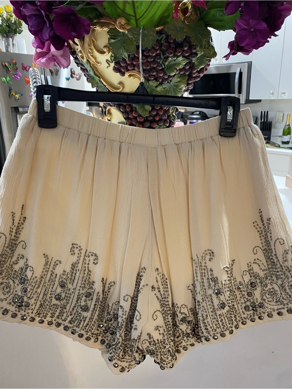 PPLA Cream High-Waist Embellished Shorts